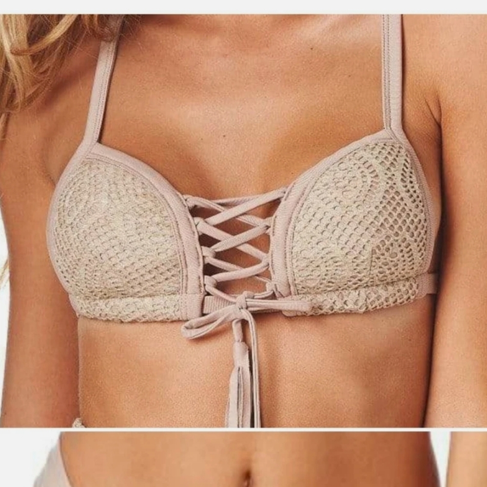 Montce Swim Crochet Bikini Top Tan